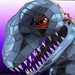 A snarling T-Rex head, by Maher from tapes compiled by Cohen.